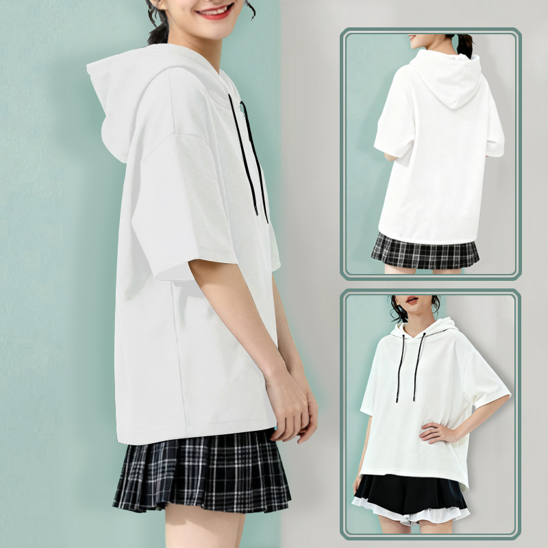 Женски суитшърт с качулка, 3/4 ръкав, полиестер 95%+, ежедневен японско-кореански стил