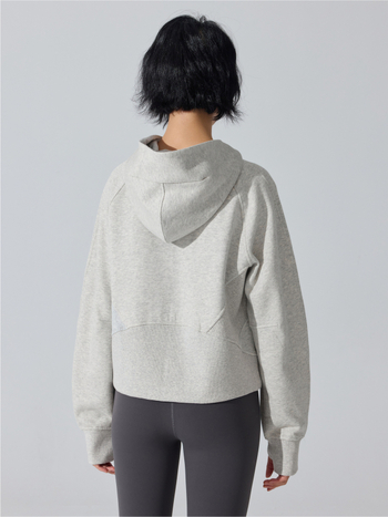 Дамски суитшърт с цип, дълги ръкави, свободна кройка, дължина до талия, памук-полиестер смесена тъкан, запазва топлината