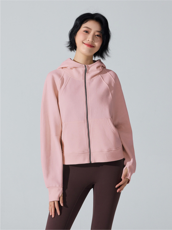 Дамски суитшърт с цип, дълги ръкави, свободна кройка, дължина до талия, памук-полиестер смесена тъкан, запазва топлината