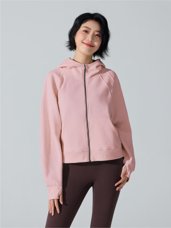 Дамски суитшърт с цип, дълги ръкави, свободна кройка, дължина до талия, памук-полиестер смесена тъкан, запазва топлината