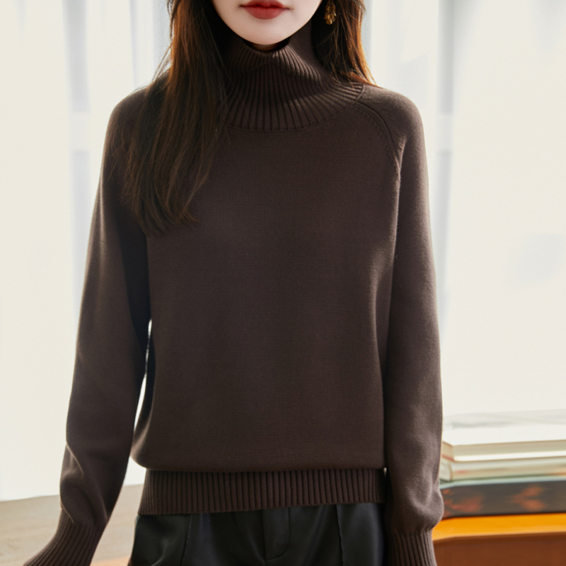 Ženski pleteni džemper od 100% pamuka, široki kroj, debeo i topao kao baza, s djelomičnim visokim ovratnikom, 2026