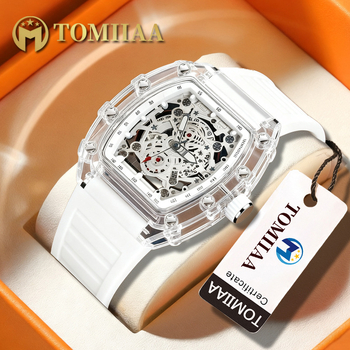 Tomiiaa skeleton kvarcni sat - prozirna kućišta, luminescentski brojčanik, kalendar, 41 mm brojčanik, silikon narukvica