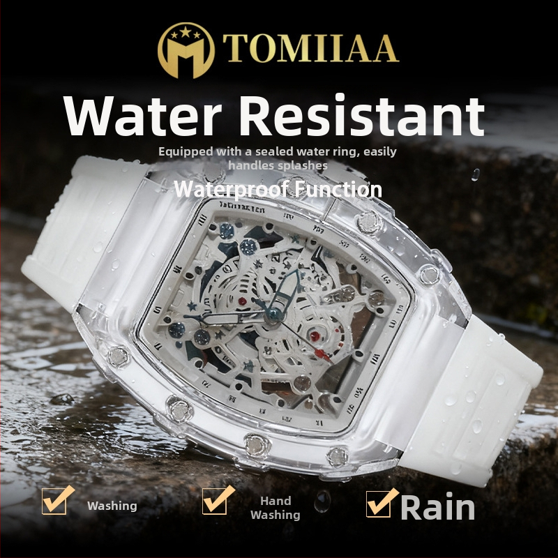 Tomiiaa skeleton kvarcni sat - prozirna kućišta, luminescentski brojčanik, kalendar, 41 mm brojčanik, silikon narukvica