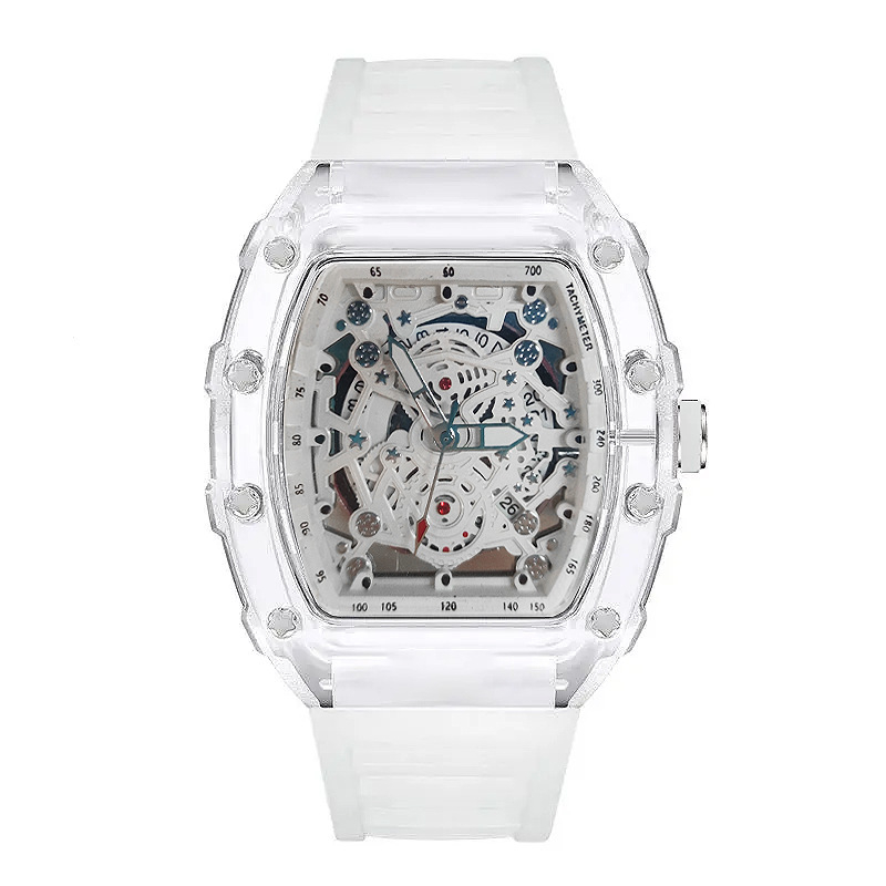 Tomiiaa skeleton kvarcni sat - prozirna kućišta, luminescentski brojčanik, kalendar, 41 mm brojčanik, silikon narukvica