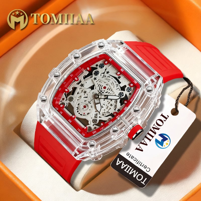 Tomiiaa skeleton kvarcni sat - prozirna kućišta, luminescentski brojčanik, kalendar, 41 mm brojčanik, silikon narukvica