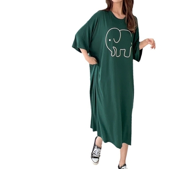 Νυχτικό από Modal με στρογγυλό λαιμόκοψη, 3/4 μανίκια και μακριά φούστα — διαπνέον, άνετο οικιακό ρούχο, κατάλληλο και για εξωτερική χρήση