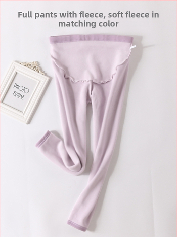 Pantaloni de maternitate căptuți cu fleece, groși și calzi, cu suport reglabil pentru burtă, material poliester, elasticitate mare, croi lejer