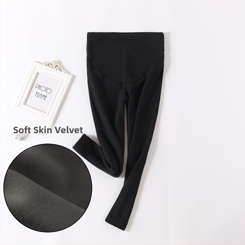 Pantaloni de maternitate căptuți cu fleece, groși și calzi, cu suport reglabil pentru burtă, material poliester, elasticitate mare, croi lejer