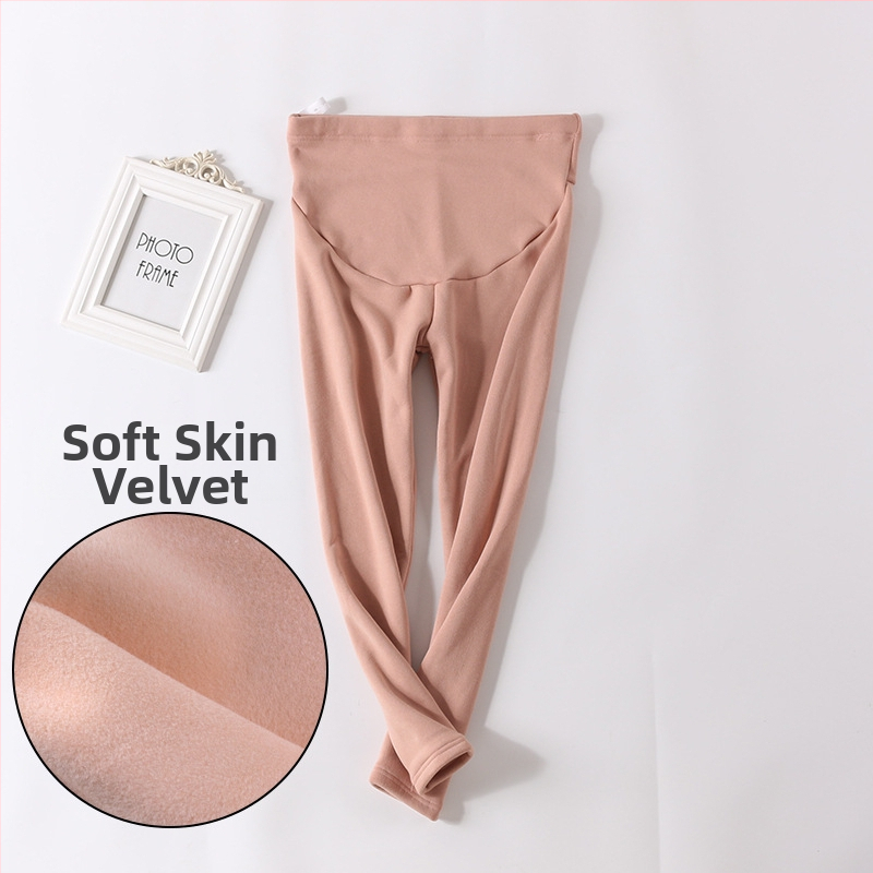 Pantaloni de maternitate căptuți cu fleece, groși și calzi, cu suport reglabil pentru burtă, material poliester, elasticitate mare, croi lejer