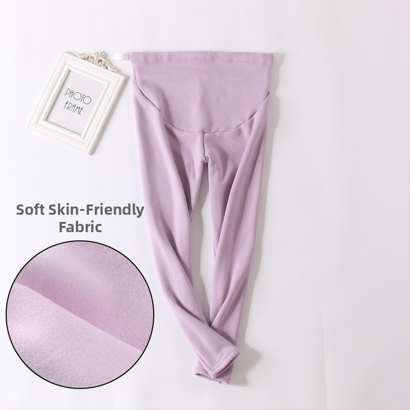 Pantaloni de maternitate căptuți cu fleece, groși și calzi, cu suport reglabil pentru burtă, material poliester, elasticitate mare, croi lejer