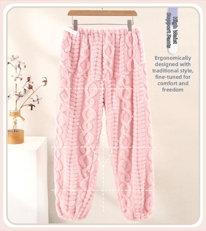 Pantaloni de casă pentru gravidă toamnă iarnă, croială lejeră, talie medie, susținerea abdomenului, țesătură flanel poliester 95%+