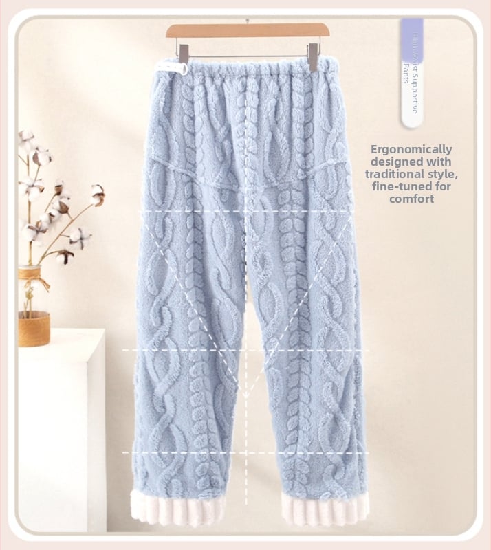 Pantaloni de casă pentru gravidă toamnă iarnă, croială lejeră, talie medie, susținerea abdomenului, țesătură flanel poliester 95%+