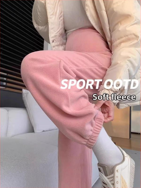 Pantaloni de maternitate de iarnă cu susținere abdominală, fleece polar gros, poliester 90-95%, elasticitate înaltă, croială lejeră