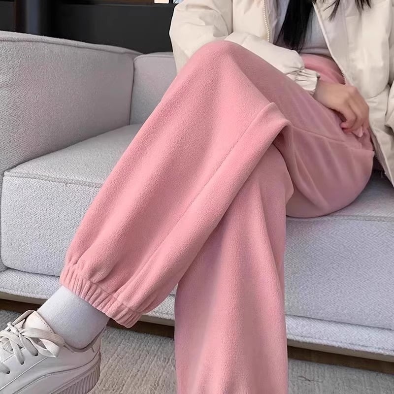 Pantaloni de maternitate de iarnă cu susținere abdominală, fleece polar gros, poliester 90-95%, elasticitate înaltă, croială lejeră