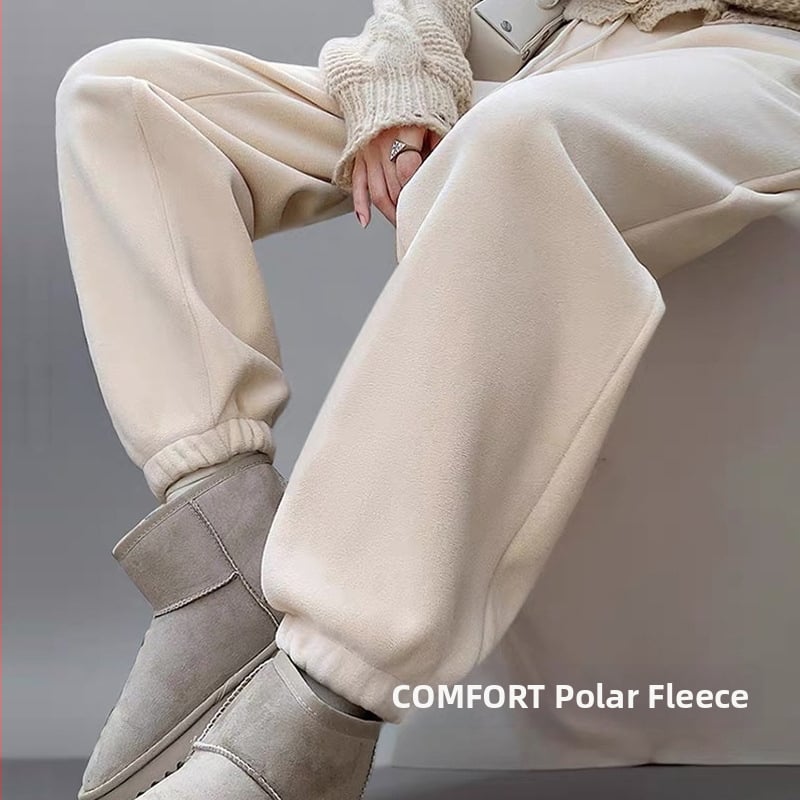 Pantaloni de maternitate de iarnă cu susținere abdominală, fleece polar gros, poliester 90-95%, elasticitate înaltă, croială lejeră