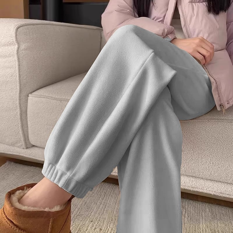 Pantaloni de maternitate de iarnă cu susținere abdominală, fleece polar gros, poliester 90-95%, elasticitate înaltă, croială lejeră