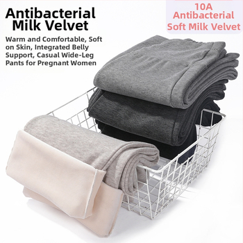 Pantaloni de maternitate cu croială largă și susținere pentru burtă, căptuțiți cu fleece gros pentru iarnă, croială lejeră, înaltă elasticitate, amestec poliester-viscoză