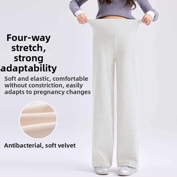 Pantaloni de maternitate cu croială largă și susținere pentru burtă, căptuțiți cu fleece gros pentru iarnă, croială lejeră, înaltă elasticitate, amestec poliester-viscoză