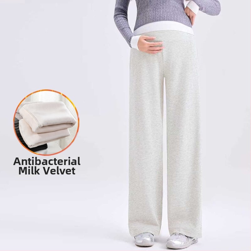 Pantaloni de maternitate cu croială largă și susținere pentru burtă, căptuțiți cu fleece gros pentru iarnă, croială lejeră, înaltă elasticitate, amestec poliester-viscoză