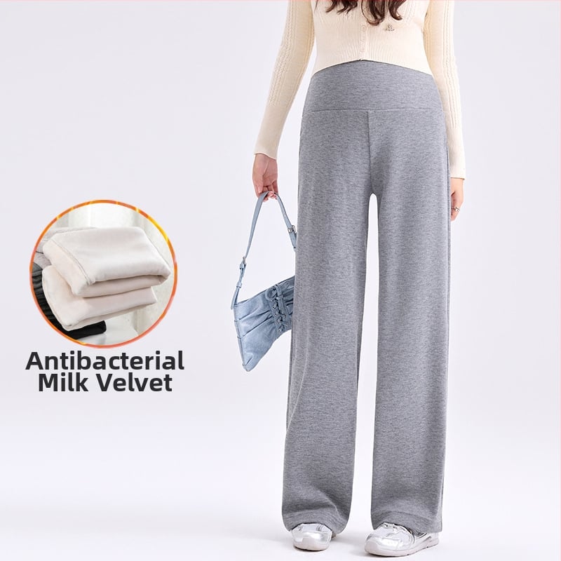 Pantaloni de maternitate cu croială largă și susținere pentru burtă, căptuțiți cu fleece gros pentru iarnă, croială lejeră, înaltă elasticitate, amestec poliester-viscoză