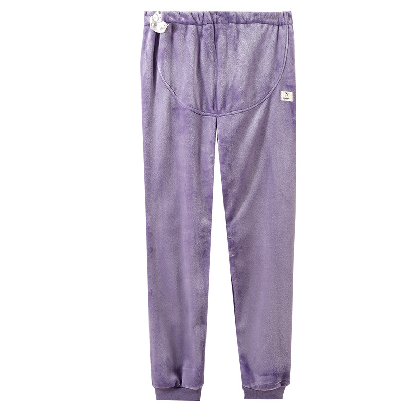 Pantaloni de maternitate pentru dormit, din coral fleece, cu susținere reglabilă a burții, extra groși, croială lejeră, pentru toamnă–iarnă, 95% poliester