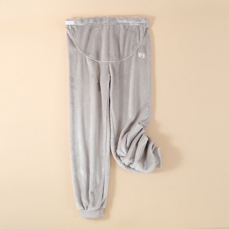 Pantaloni de maternitate pentru dormit, din coral fleece, cu susținere reglabilă a burții, extra groși, croială lejeră, pentru toamnă–iarnă, 95% poliester
