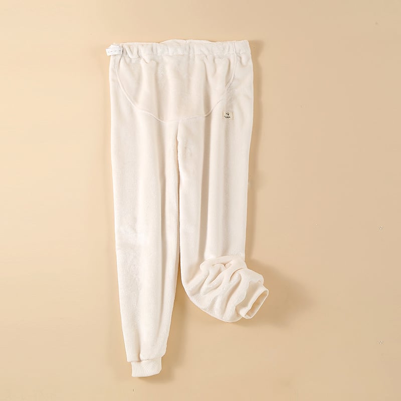 Pantaloni de maternitate pentru dormit, din coral fleece, cu susținere reglabilă a burții, extra groși, croială lejeră, pentru toamnă–iarnă, 95% poliester