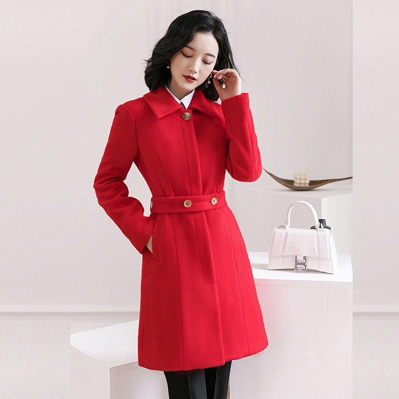 Γυναικείο tweed παλτό μεσαίου μήκους, μακριά μανίκια, μονόμπροστο κούμπωμα, με ζώνη, εξωτερικό ύφασμα 80% πολυεστέρας / 20% βαμβάκι, επένδυση 100% βαμβάκι