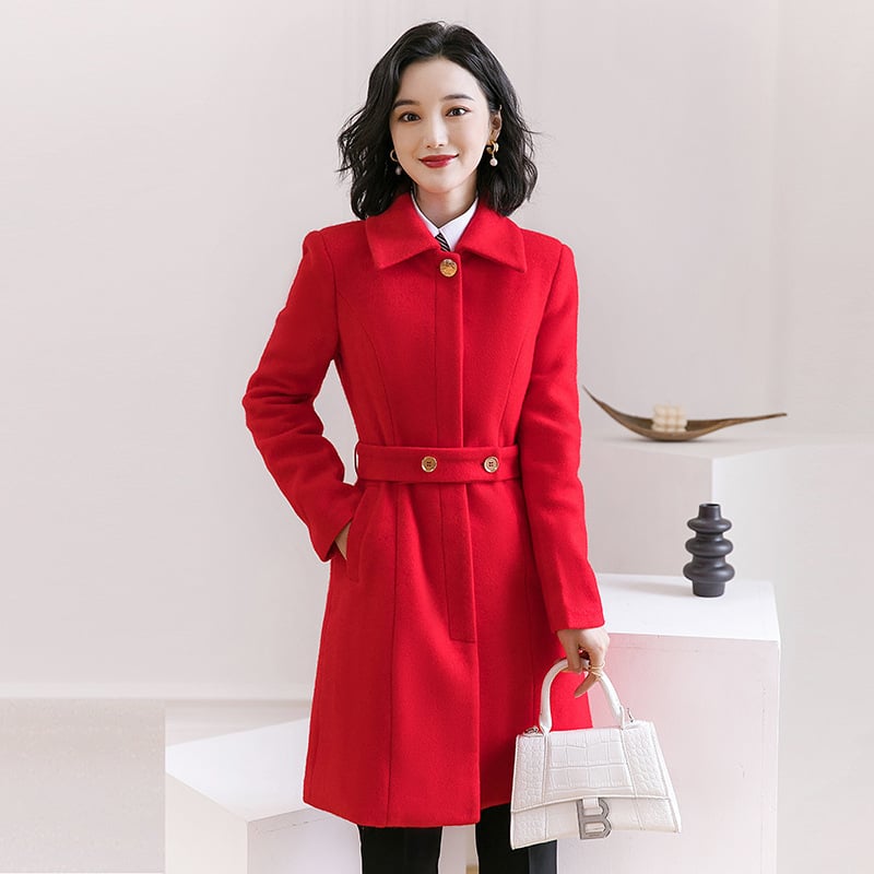 Γυναικείο tweed παλτό μεσαίου μήκους, μακριά μανίκια, μονόμπροστο κούμπωμα, με ζώνη, εξωτερικό ύφασμα 80% πολυεστέρας / 20% βαμβάκι, επένδυση 100% βαμβάκι