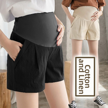 Pantaloni de gravide, 3/4 lungime, subțiri, amestec bumbac-lână, susținere abdominală, croială lejeră, Primăvara 2023