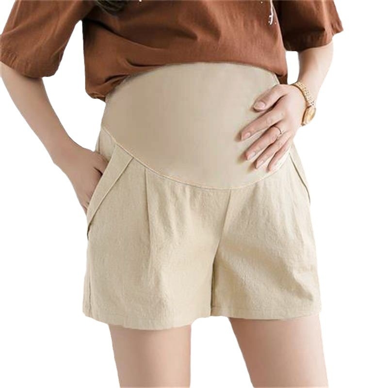 Pantaloni de gravide, 3/4 lungime, subțiri, amestec bumbac-lână, susținere abdominală, croială lejeră, Primăvara 2023