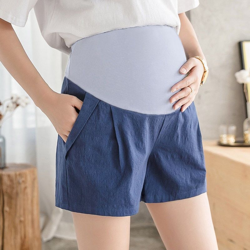 Pantaloni de gravide, 3/4 lungime, subțiri, amestec bumbac-lână, susținere abdominală, croială lejeră, Primăvara 2023