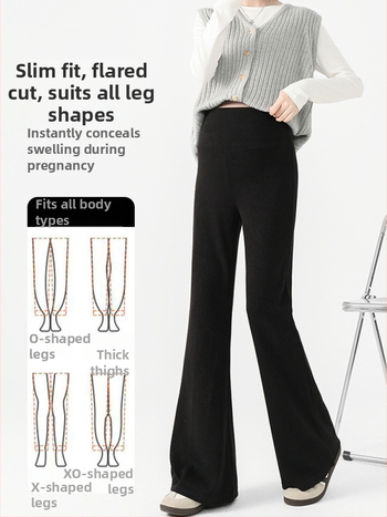 Pantaloni pentru gravide – croială lejeră, model toamnă-iarnă 2025 (Poliester 90-95%, Grosime medie, Microelasticitate, Talie medie)