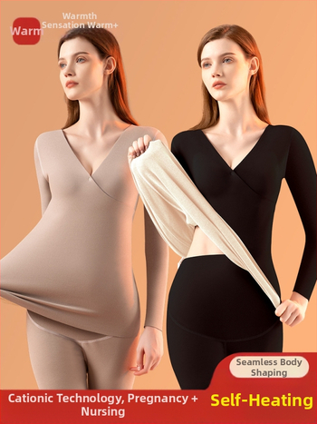 Termālā apakšveļa grūtniecēm ar barošanas atveri un fleece iekšējo apdari, garām piedurknēm tops un bikses, 90–95% poliesters