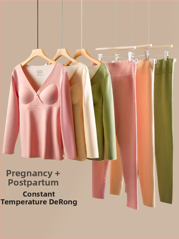 Termālā apakšveļa grūtniecēm ar barošanas atveri un fleece iekšējo apdari, garām piedurknēm tops un bikses, 90–95% poliesters