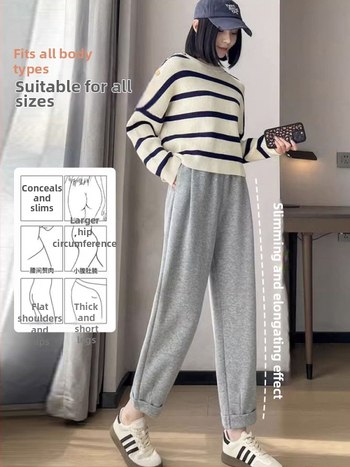 Pantaloni de maternitate Harem, Susținere pentru abdomen, Lungime lungă, Grosime medie, Amestec lână-poliester cu bumbac <30%