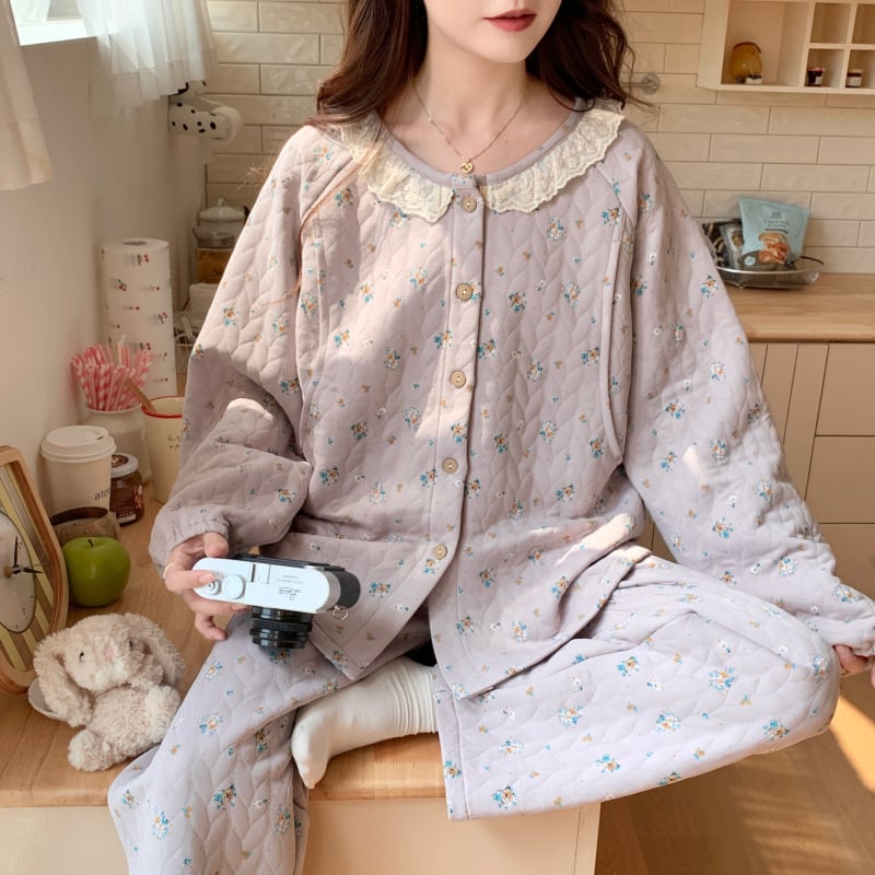 Ziemas grūtnieču nakts komplekts — gaisa kokvilnas audums, garas piedurknes, 251–300 g/m2, 95–100% poliesters