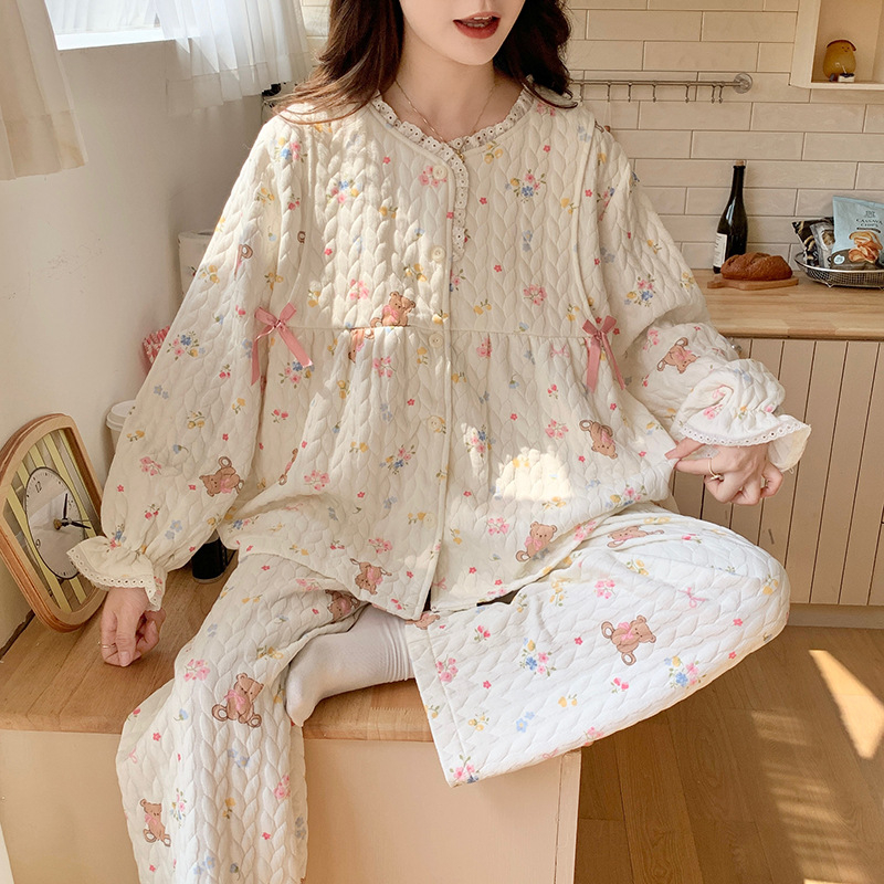 Ziemas grūtnieču nakts komplekts — gaisa kokvilnas audums, garas piedurknes, 251–300 g/m2, 95–100% poliesters