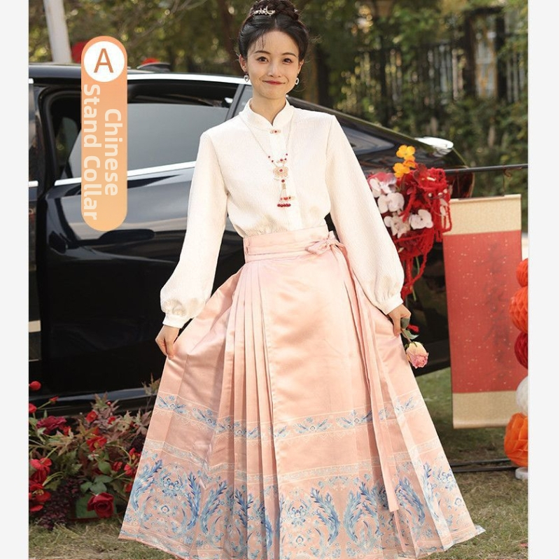 Hanfu stiilis pruutneitsi komplekt, suknelė su unikaliu elementu, Ming-dinastijos įkvėptas literatūrinis retro dizainas, PVC audinys iki 30% turinio, Tr audinys, su etiketėmis