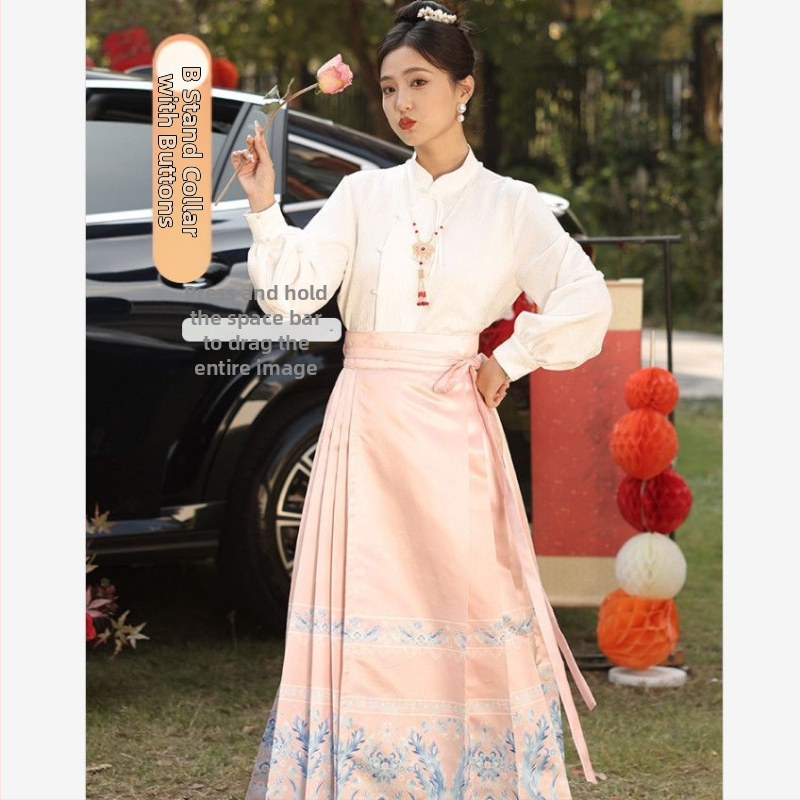 Hanfu stiilis pruutneitsi komplekt, suknelė su unikaliu elementu, Ming-dinastijos įkvėptas literatūrinis retro dizainas, PVC audinys iki 30% turinio, Tr audinys, su etiketėmis