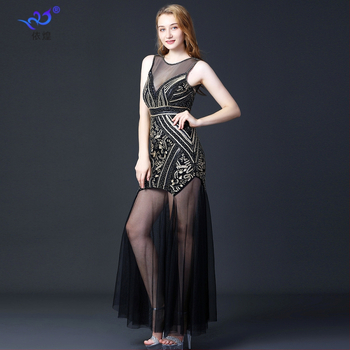 Kleita ar pailletes izšuvumu, A-līnijas siluets, bez piedurknēm, gara kleita, materiāls poliesters-spandekss