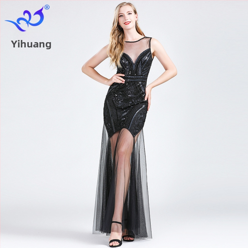 Kleita ar pailletes izšuvumu, A-līnijas siluets, bez piedurknēm, gara kleita, materiāls poliesters-spandekss