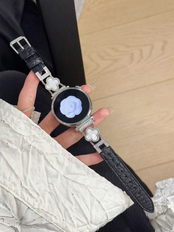 Brățară de ceas – piele naturală, model patru frunze cu textură crocodil, compatibilă cu Huawei Watch GT4/GT5, stil versatil