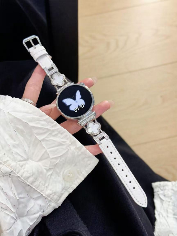 Brățară de ceas – piele naturală, model patru frunze cu textură crocodil, compatibilă cu Huawei Watch GT4/GT5, stil versatil