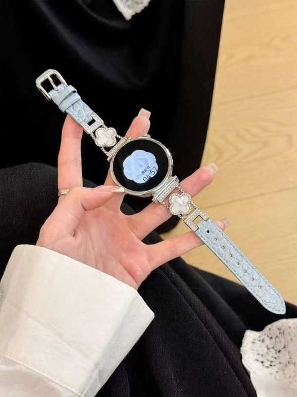 Brățară de ceas – piele naturală, model patru frunze cu textură crocodil, compatibilă cu Huawei Watch GT4/GT5, stil versatil