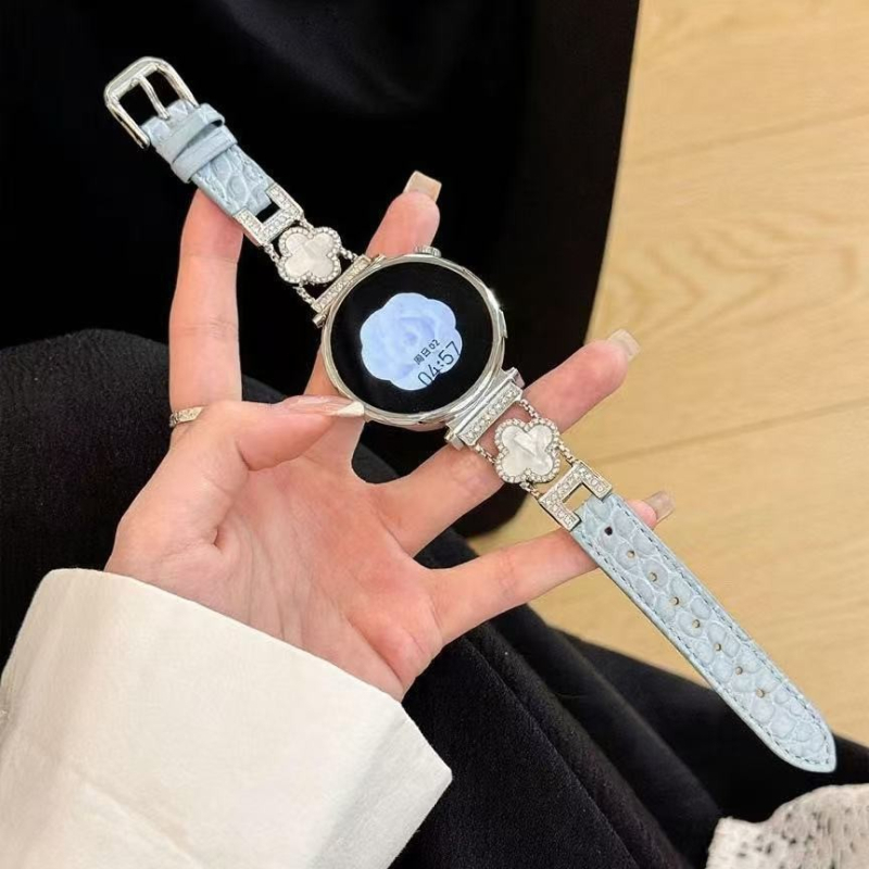 Brățară de ceas – piele naturală, model patru frunze cu textură crocodil, compatibilă cu Huawei Watch GT4/GT5, stil versatil