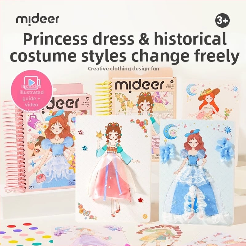 Mideer jucărie DIY handmade pentru fete – Carte liniștită cu accesorii pentru rochia de prințesă, vârsta 4–6 ani