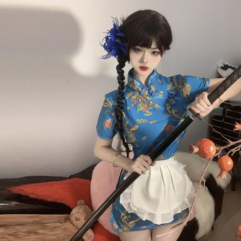 Hímzett cheongsam jelmez szerepjátékhoz — poliészter, fő anyag 95–100%, inspiráció: szolgálólány és szakács