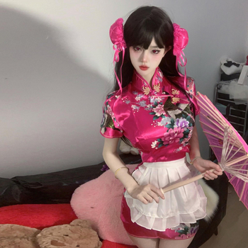 Hímzett cheongsam jelmez szerepjátékhoz — poliészter, fő anyag 95–100%, inspiráció: szolgálólány és szakács