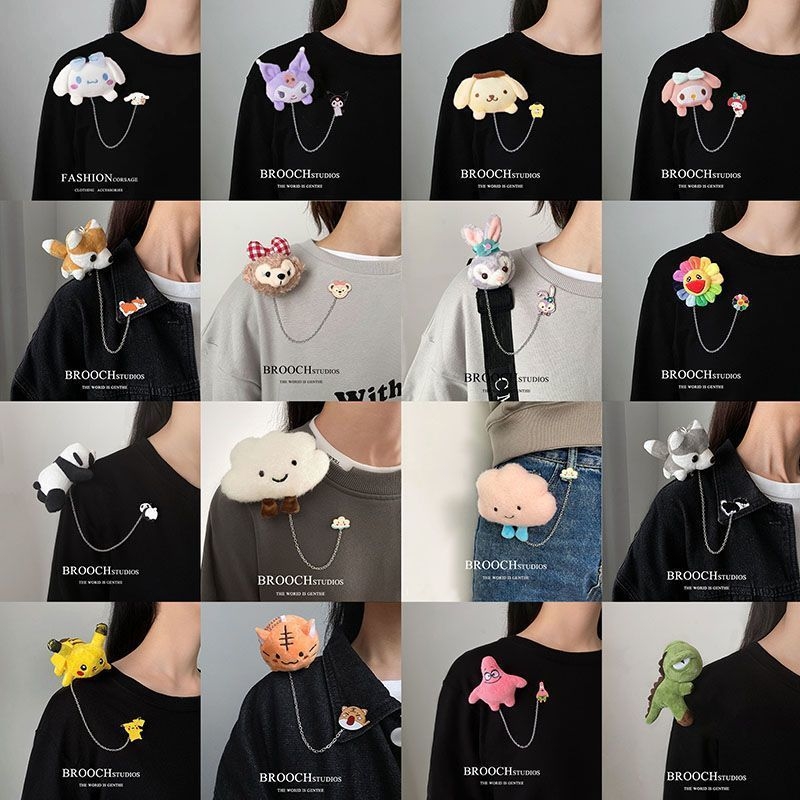 Broš s dinosaurusom, plišanim Pikachu, tigrom i pandom — cinkov legura, elektrogalvanizacija, INS stil, unisex